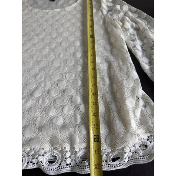 Style&Co. XL Polka Dot Lace Mesh Overlay Top With Crochet Cuffs & Hem in Cream - Picture 8 of 11